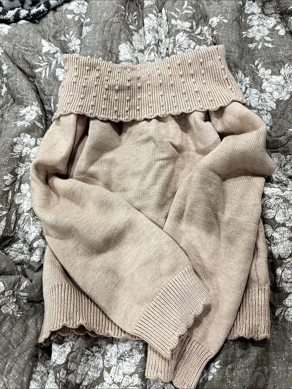 Able Pearl Embellished Off Shoulder Sweater Size